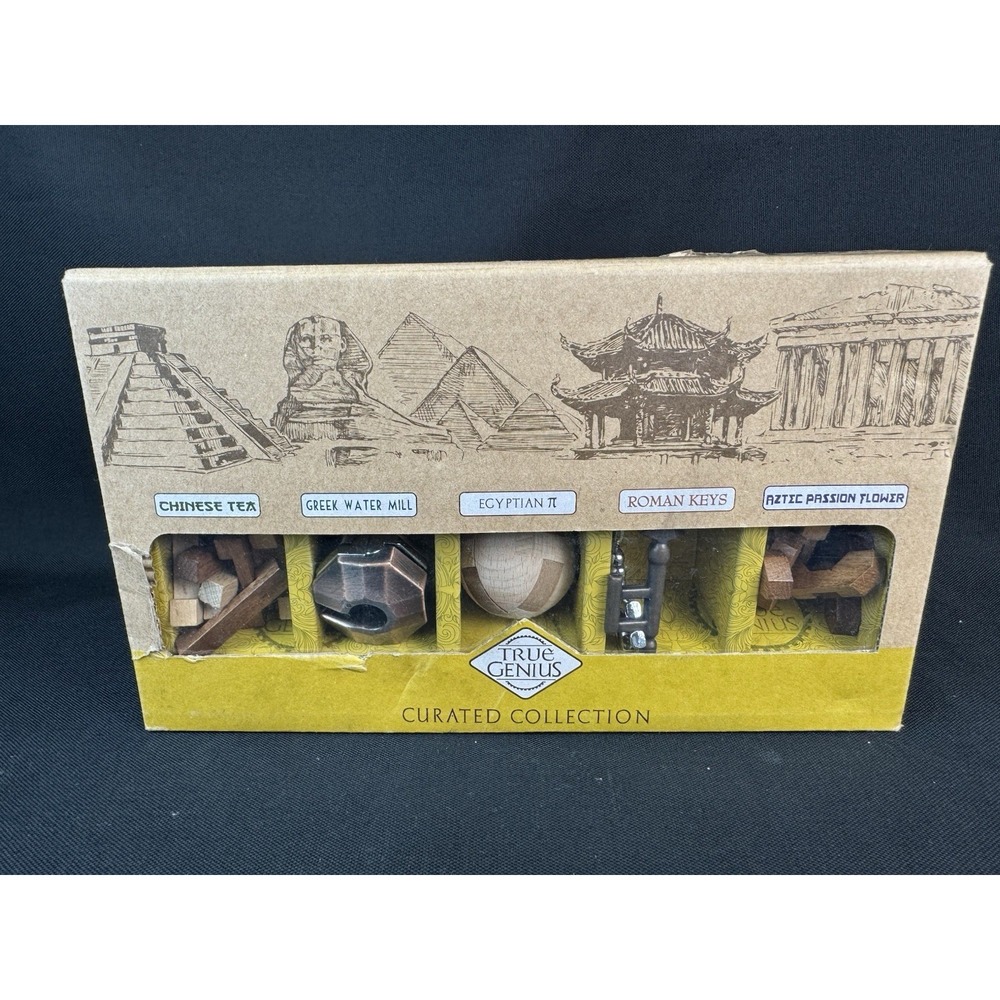 True Genius 5 Brainteaser Puzzles  Curated Collection:  Wood & Metal New In Box